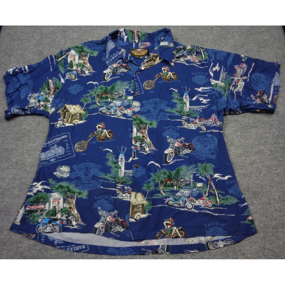 VTG Tori Richard Harley-Davidson Hawaiian Shirt 3XL Motorcycle Aloha Made Hawaii
